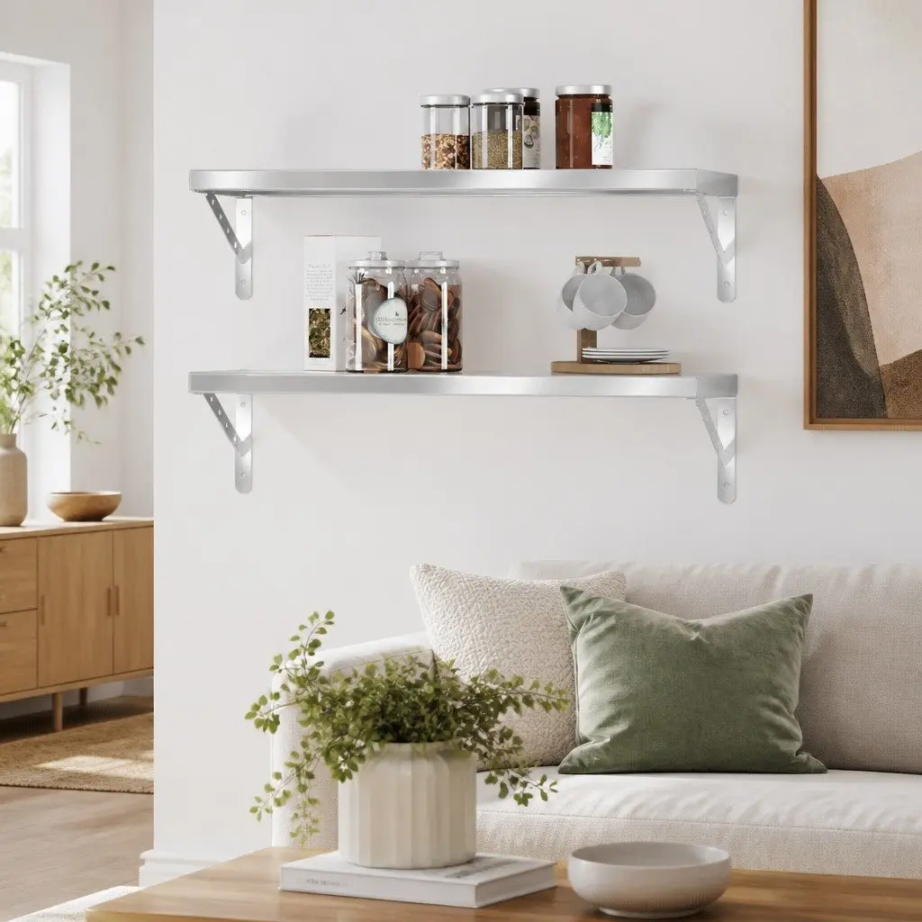 Silver Stainless Steel Wall Shelves 2 pcs 75x30 cm