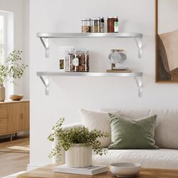Silver Stainless Steel Wall Shelves 2 pcs 75x30 cm