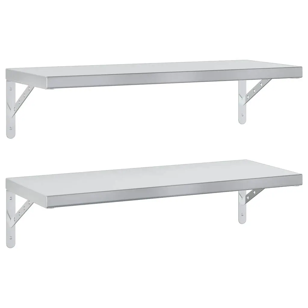 Silver Stainless Steel Wall Shelves 2 pcs 75x30 cm