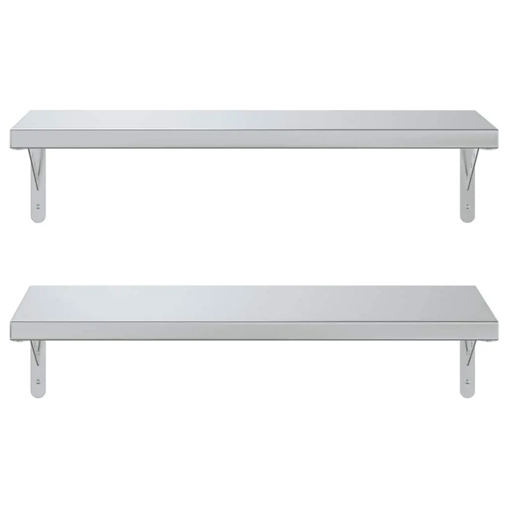 Silver Stainless Steel Wall Shelves 2 pcs 75x30 cm