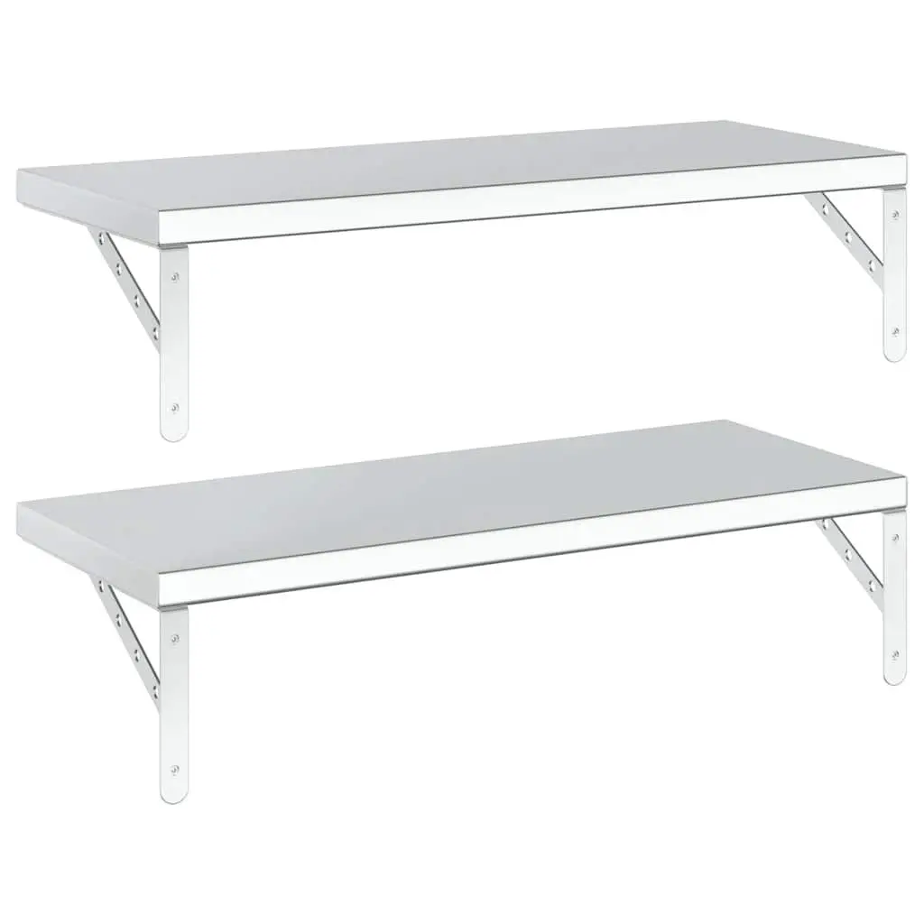 Silver Stainless Steel Wall Shelves 2 pcs 75x30 cm
