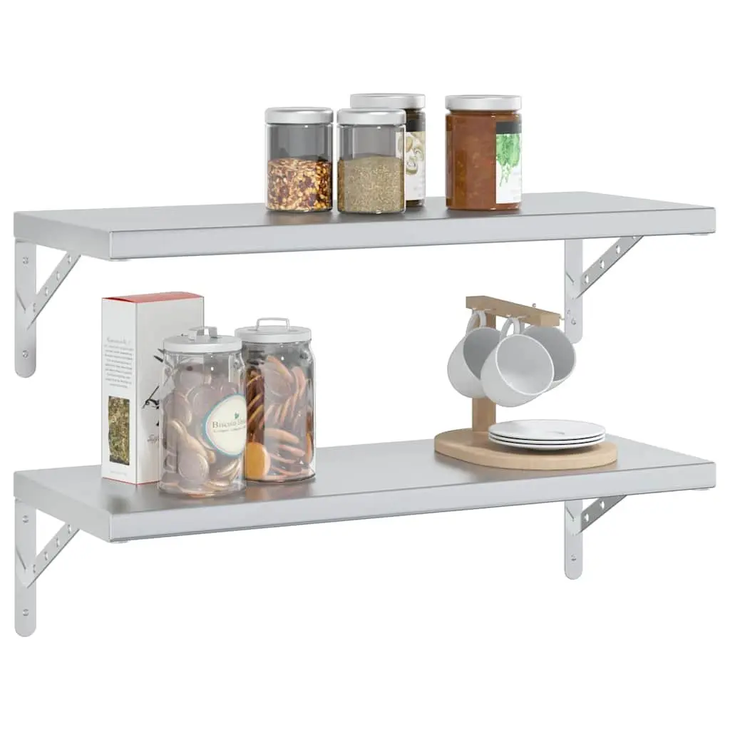 Silver Stainless Steel Wall Shelves 2 pcs 75x30 cm