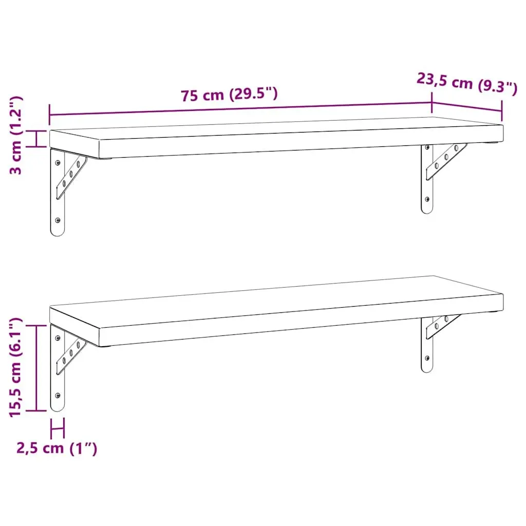 Silver Floating Shelves 2 pcs 75x23.5 cm for Home