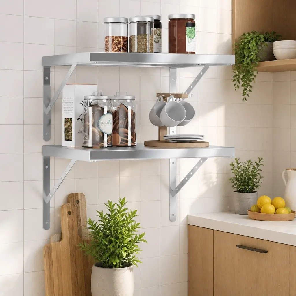 Silver Stainless Steel Floating Wall Shelves 50x40 cm