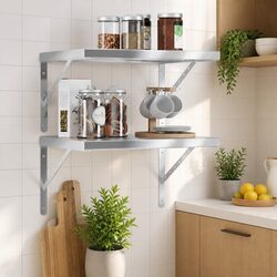 Silver Stainless Steel Floating Wall Shelves 50x40 cm
