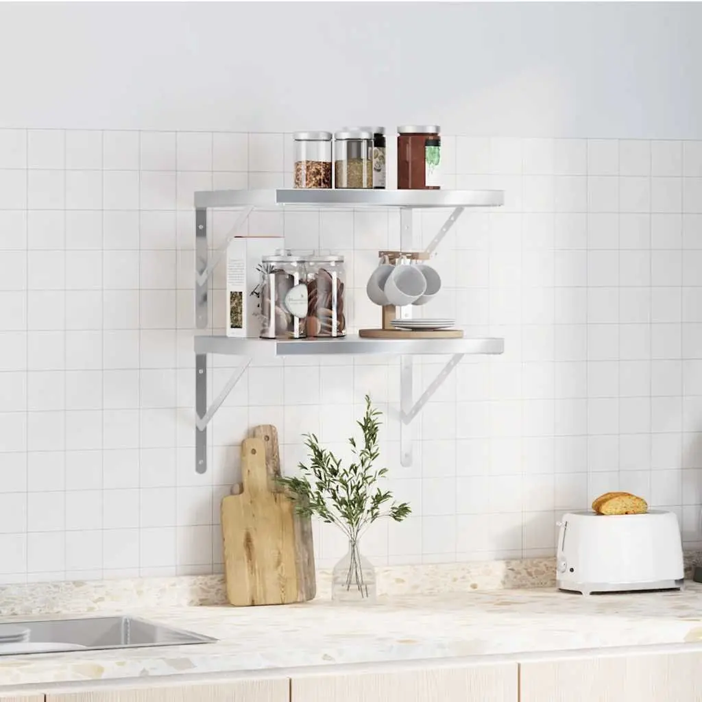 Silver Stainless Steel Floating Wall Shelves 50x40 cm