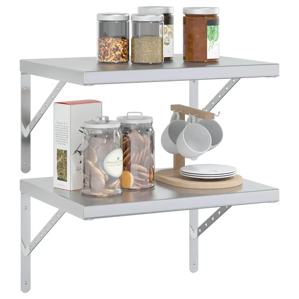 Silver Stainless Steel Floating Wall Shelves 50x40 cm