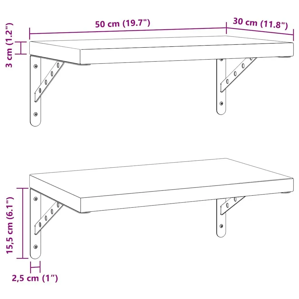Silver Floating Wall Shelves 2 pcs 50x30 cm for Home