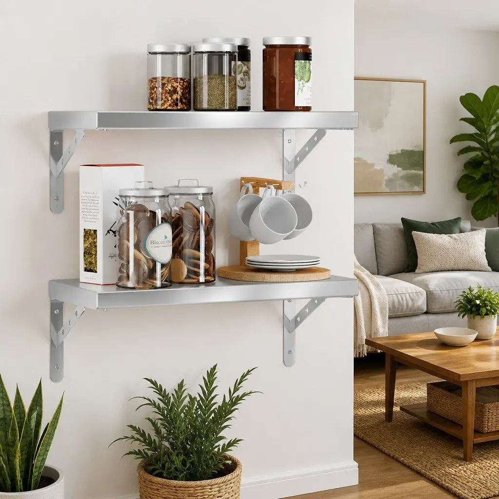 Silver Floating Wall Shelves 2 pcs 50x23.5 cm