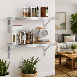Silver Floating Wall Shelves 2 pcs 50x23.5 cm