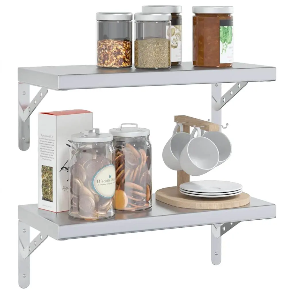 Silver Floating Wall Shelves 2 pcs 50x23.5 cm