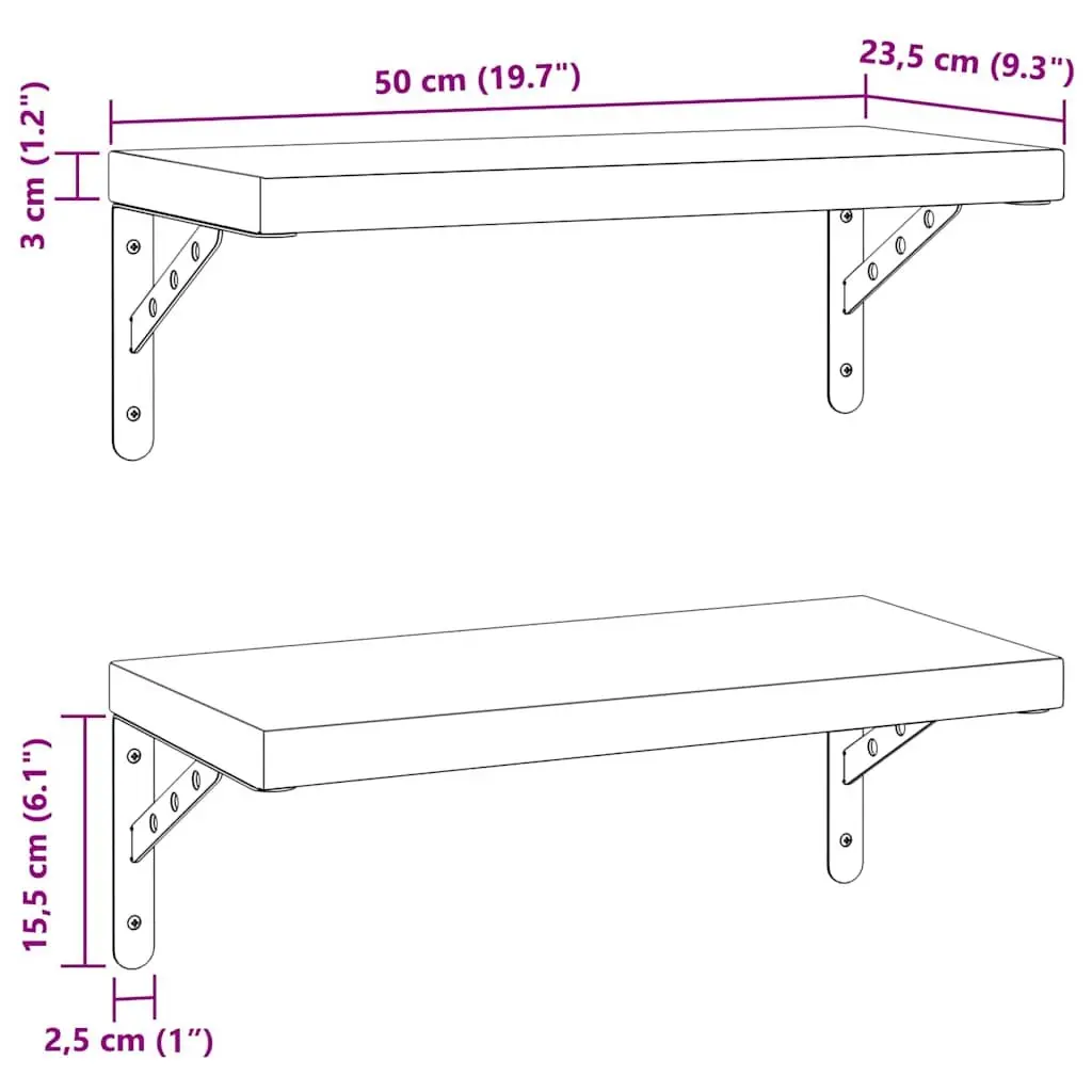 Silver Floating Wall Shelves 2 pcs 50x23.5 cm