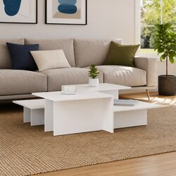Charming Coffee Table Set in White Engineered Wood
