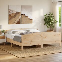 Solid Pine Wood King Bed Frame 183x203cm with Headboard