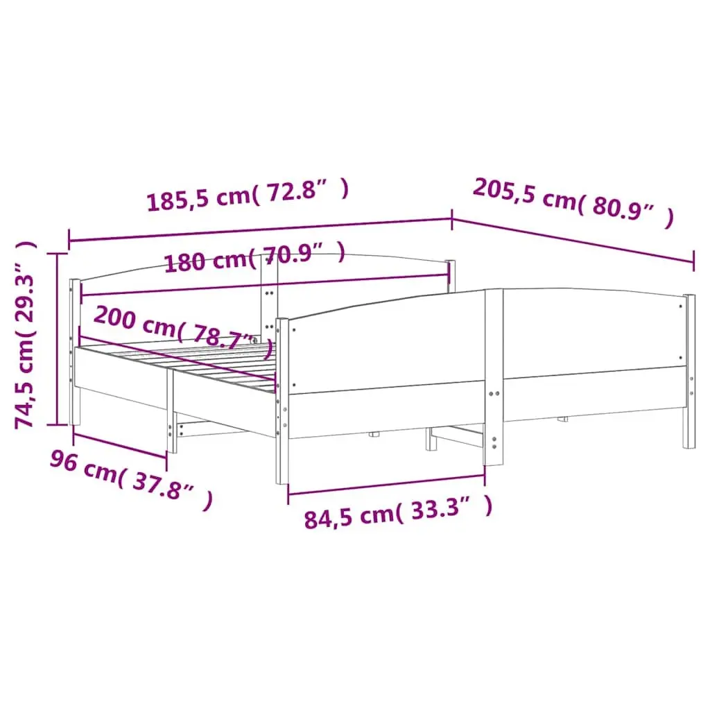 Solid Pine Wood King Bed Frame 183x203cm with Headboard