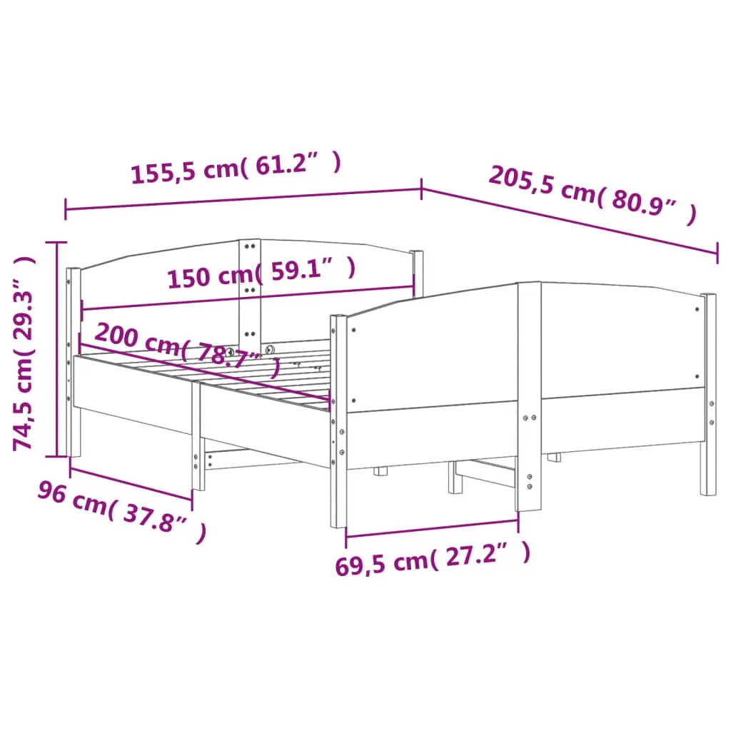 Bed Frame Solid Wood Pine 150x200 cm Bedroom Furniture