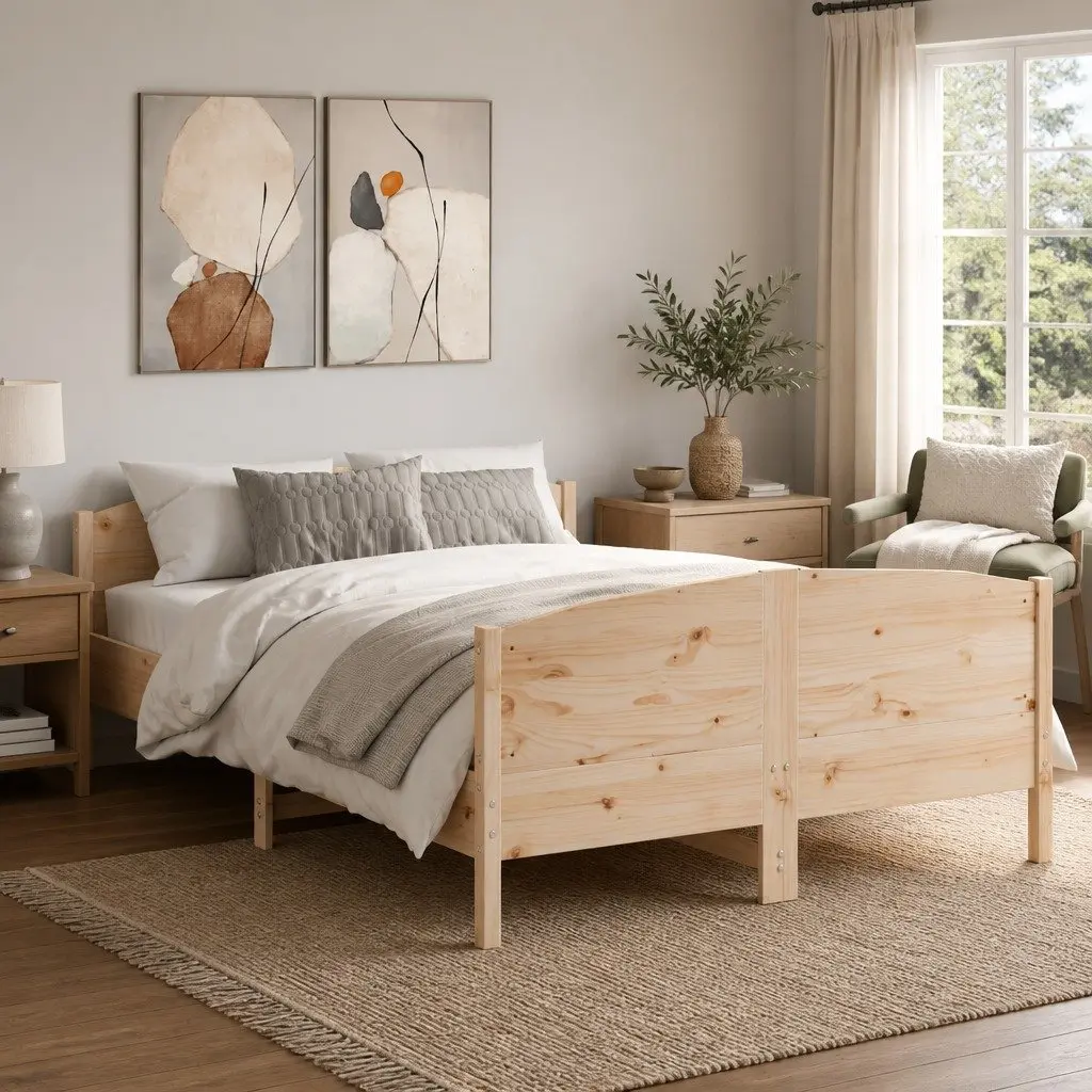 Bed Frame Solid Wood Pine 135x190 cm Bedroom Furniture with Headboard Footboard