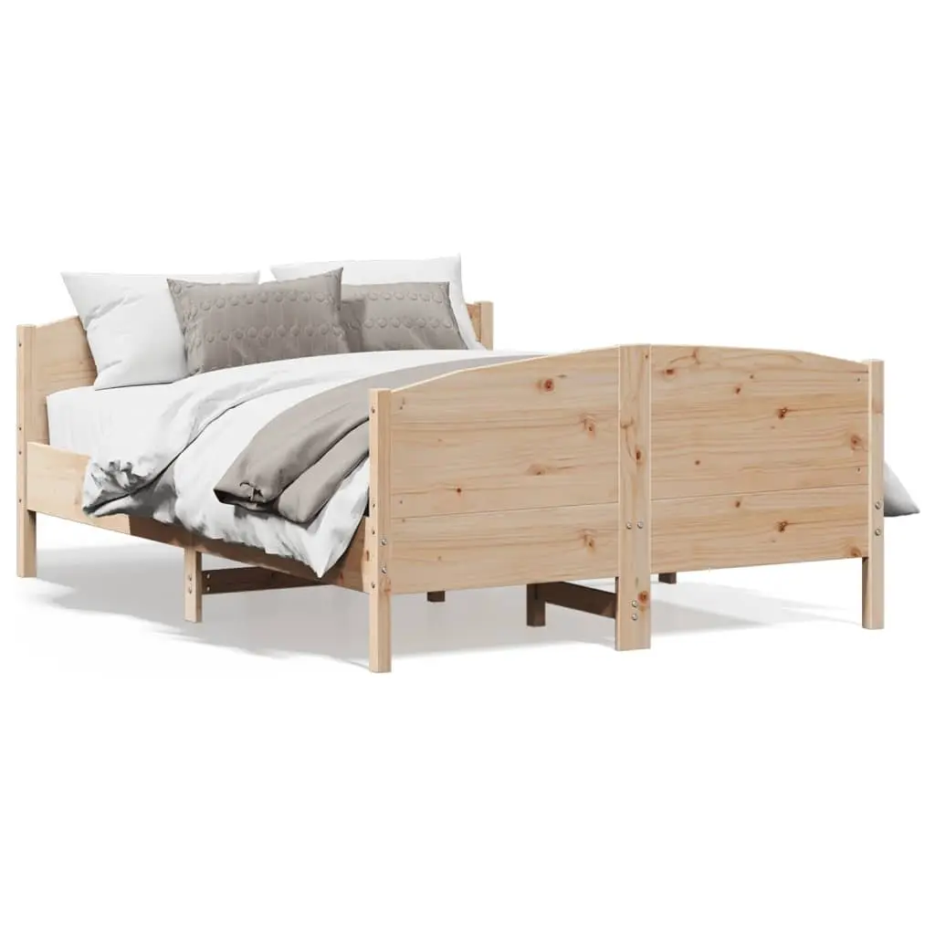 Bed Frame Solid Wood Pine 135x190 cm Bedroom Furniture with Headboard Footboard