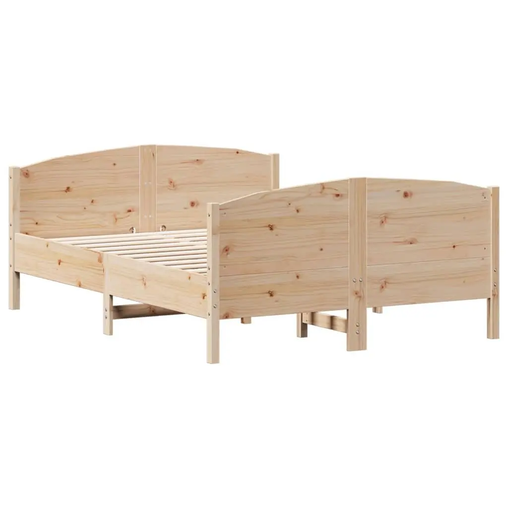 Bed Frame Solid Wood Pine 135x190 cm Bedroom Furniture with Headboard Footboard