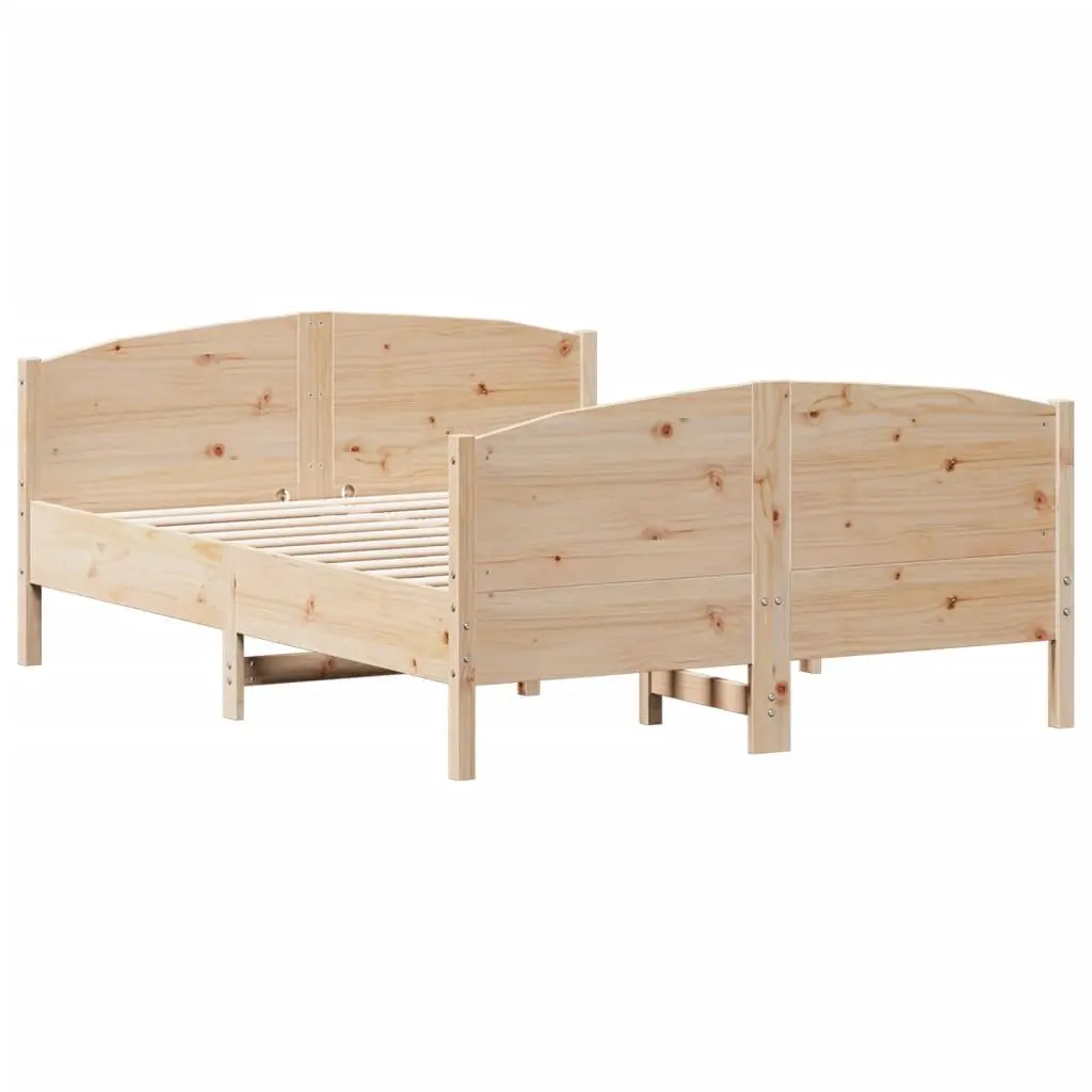 Bed Frame Solid Wood Pine 135x190 cm Bedroom Furniture with Headboard Footboard