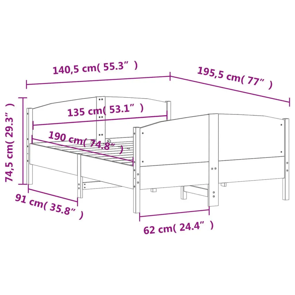 Bed Frame Solid Wood Pine 135x190 cm Bedroom Furniture with Headboard Footboard