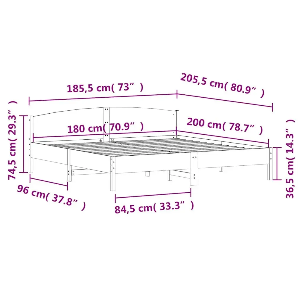 King Size Bed Frame 183x203 cm Solid Pine Wood