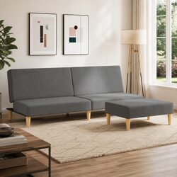 Grey Velvet 2-Seater Sofa Bed with Adjustable Backrest