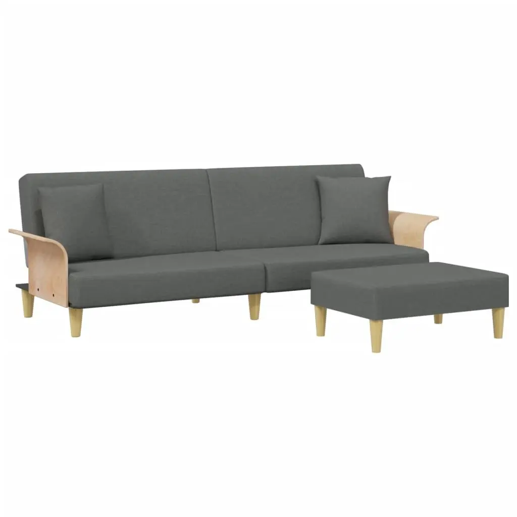 Sofa Bed Grey Velvet 2-Seater Adjustable Backrest Wooden Frame with Footstool and Pillows