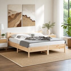 Brown Solid Wood King Bed Frame with Slatted Base 183x203cm
