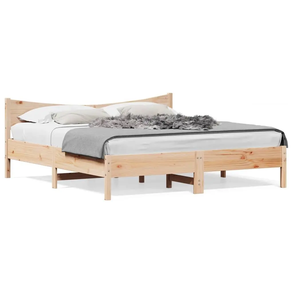 Brown Solid Wood King Bed Frame with Slatted Base 183x203cm
