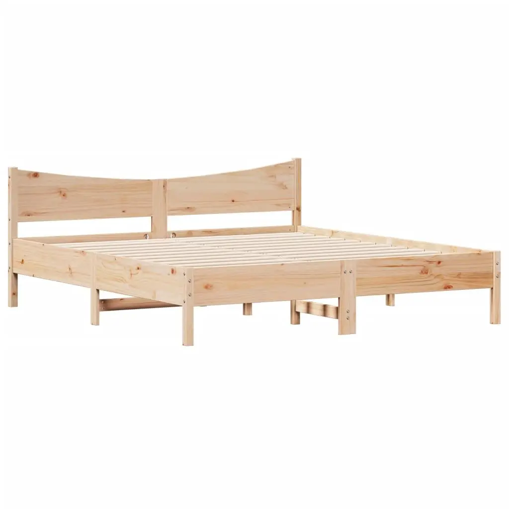 Brown Solid Wood King Bed Frame with Slatted Base 183x203cm