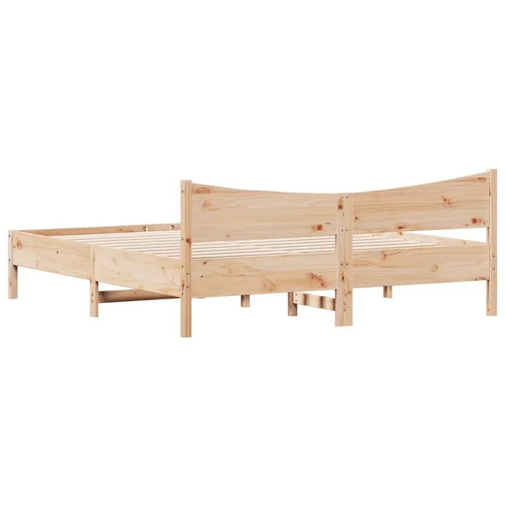 Brown Solid Wood King Bed Frame with Slatted Base 183x203cm