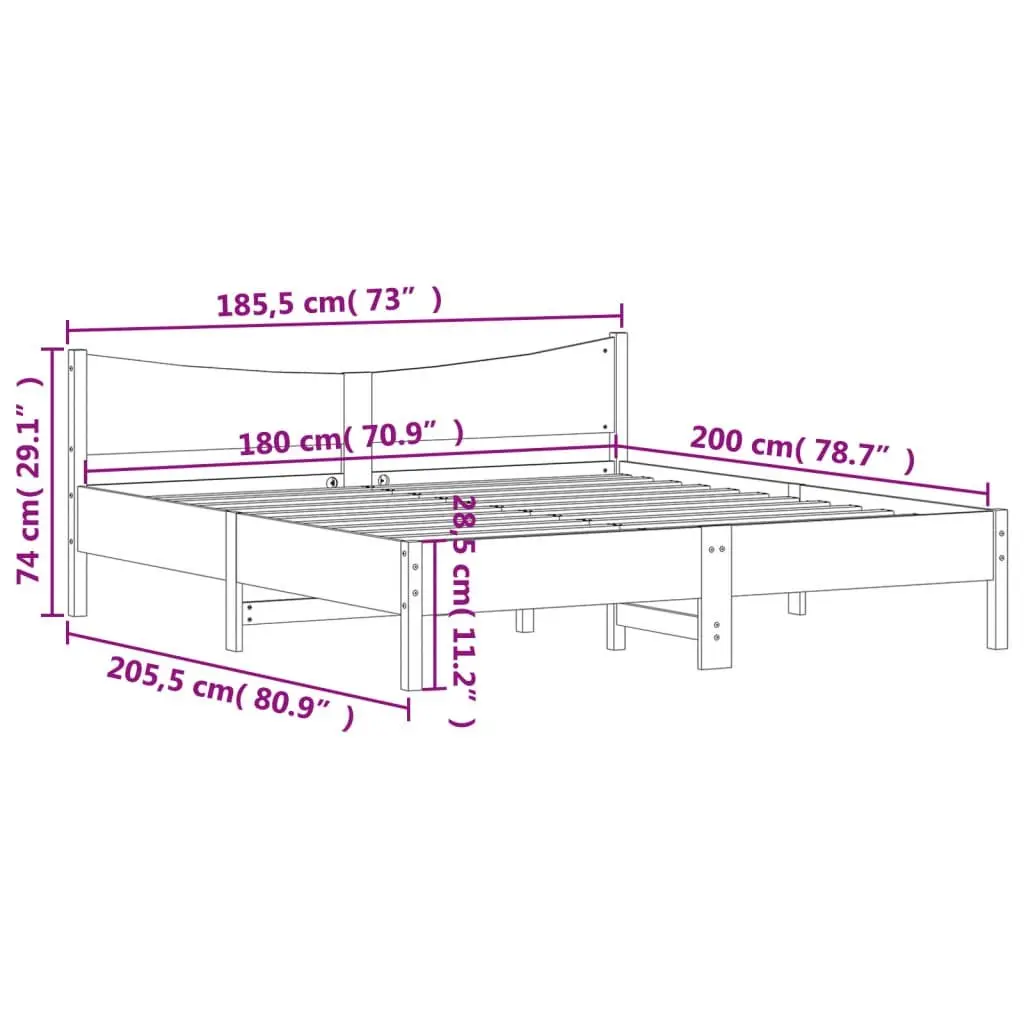 Brown Solid Wood King Bed Frame with Slatted Base 183x203cm