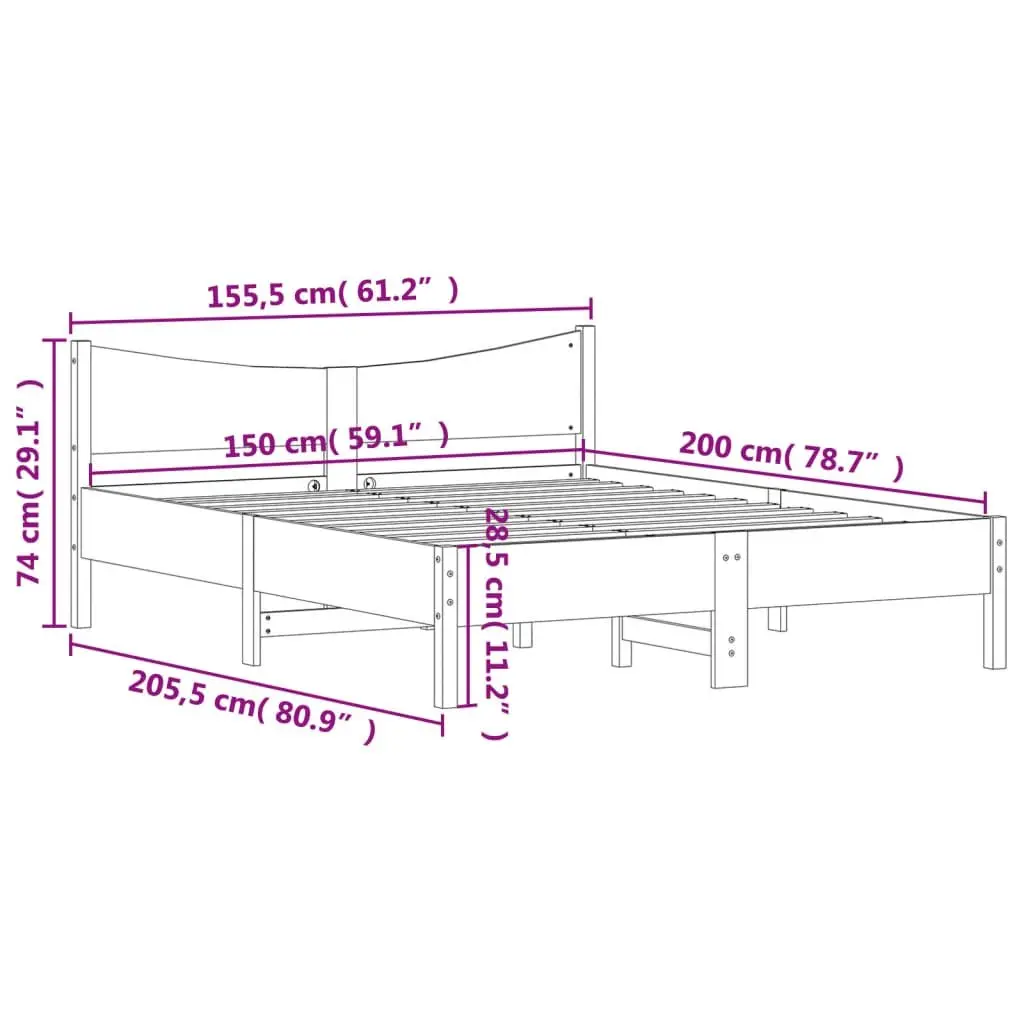 Bed Frame Solid Wood Pine 150x200 cm Slatted Base Brown
