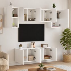 Elegant 6 Piece White Floating TV Wall Unit