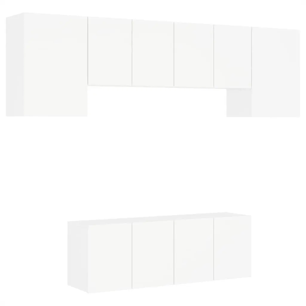 TV Wall Unit Floating 6 Piece White Engineered Wood Storage Shelves