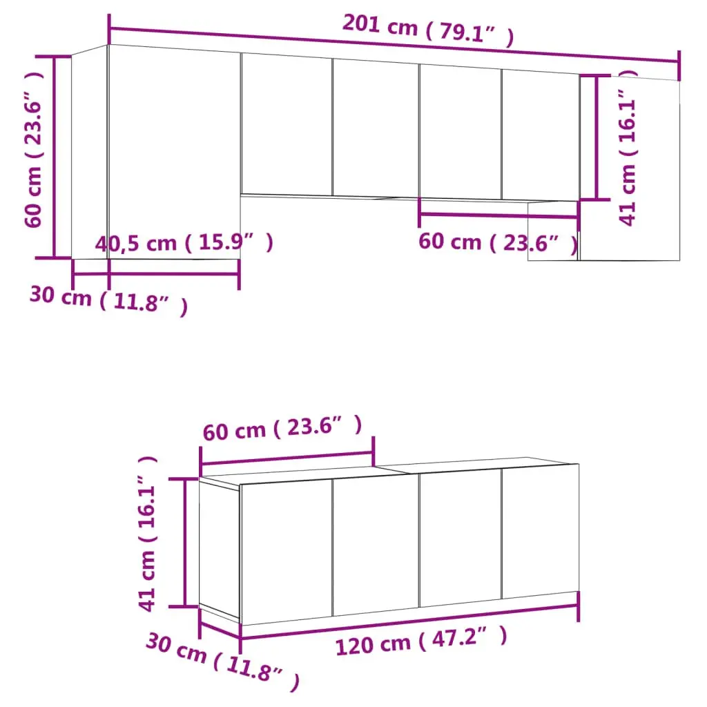 TV Wall Unit Floating 6 Piece White Engineered Wood Storage Shelves