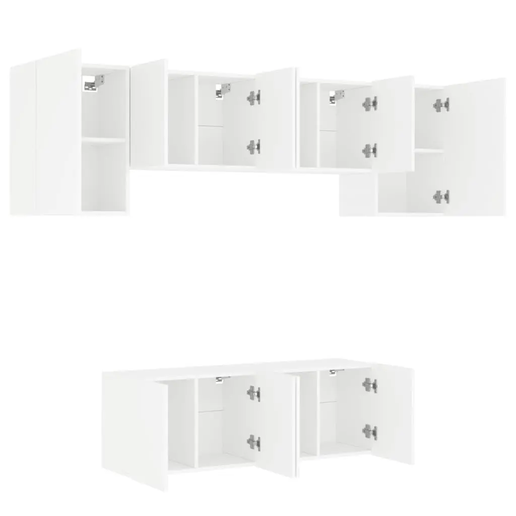 TV Wall Unit Floating 6 Piece White Engineered Wood Storage Shelves