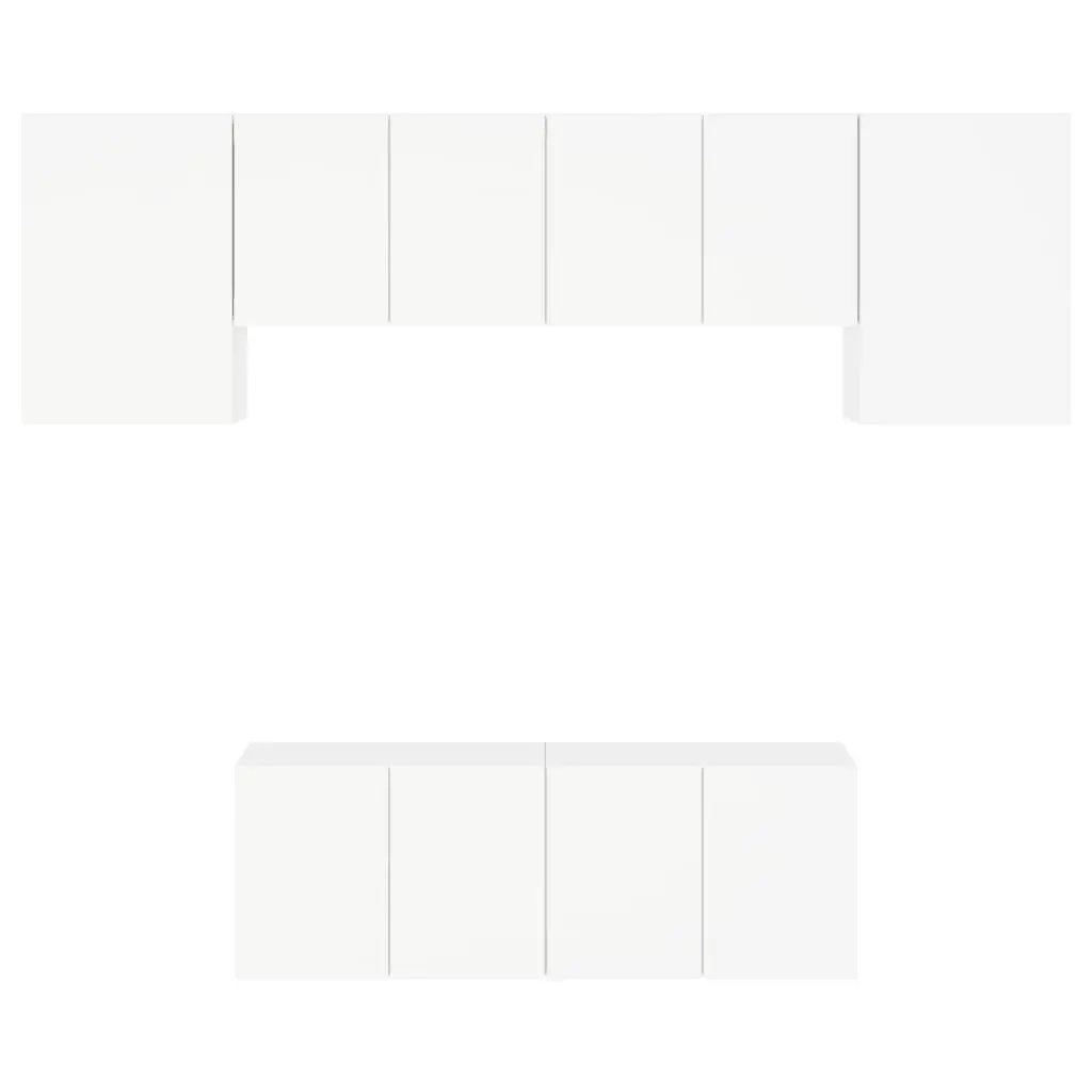 TV Wall Unit Floating 6 Piece White Engineered Wood Storage Shelves