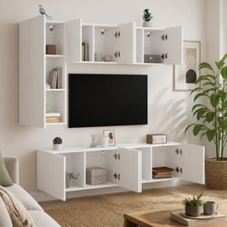 5-Piece White TV Wall Unit with Floating Shelves