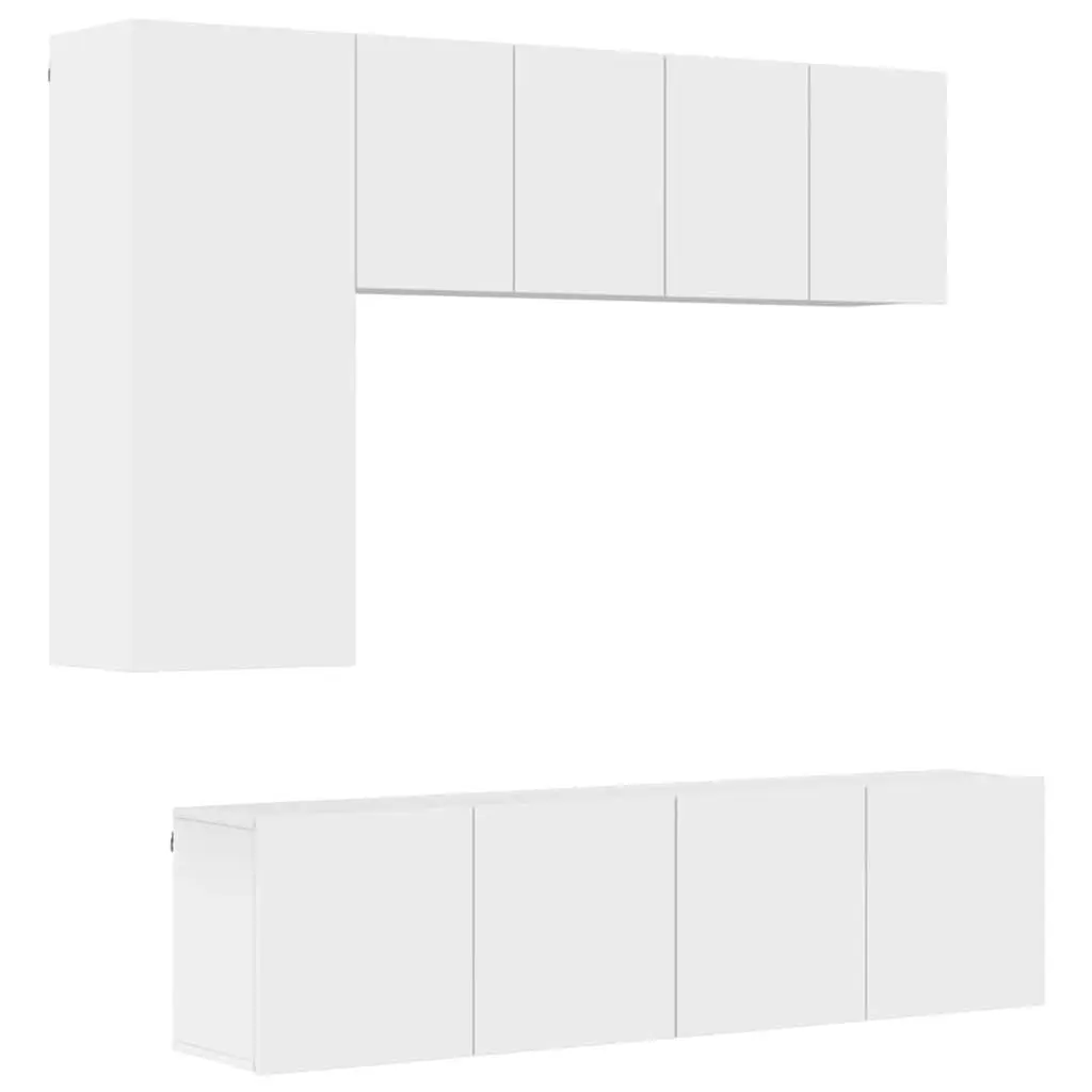 TV Wall Unit White Floating Shelves Storage Cabinet 5 Piece Wall-Mounted
