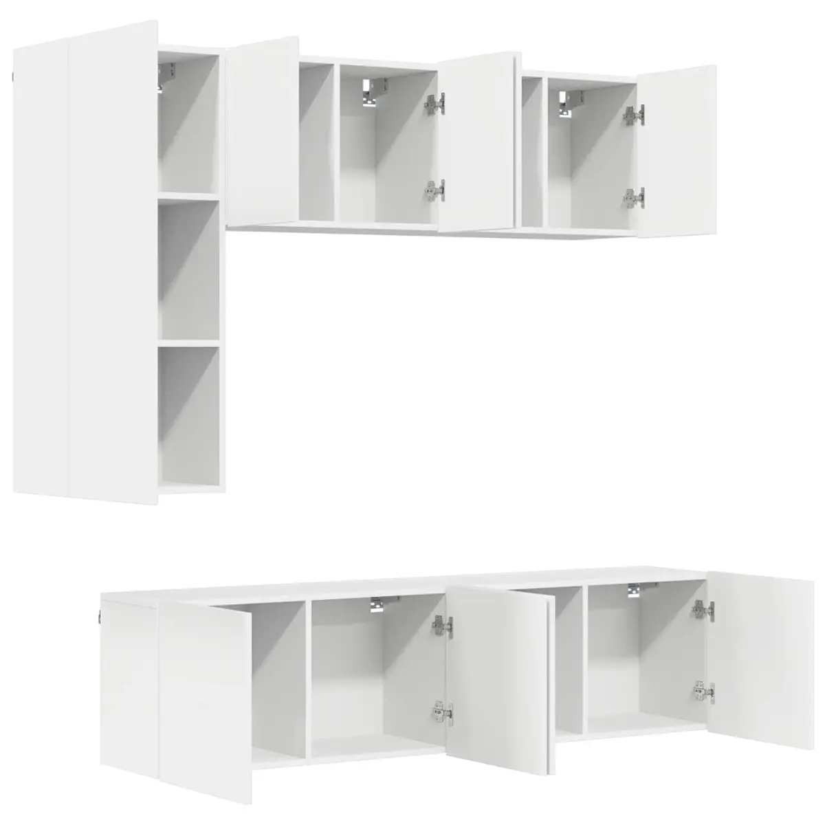 TV Wall Unit White Floating Shelves Storage Cabinet 5 Piece Wall-Mounted