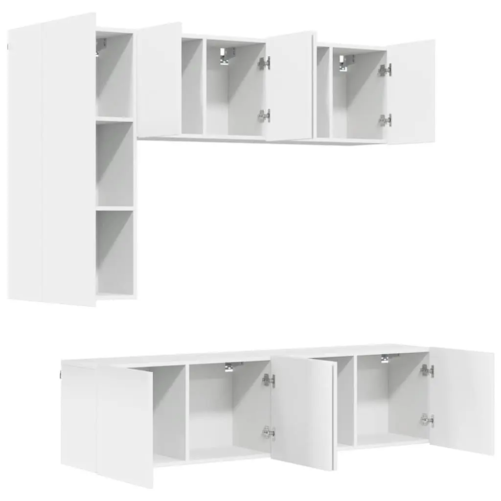 TV Wall Unit White Floating Shelves Storage Cabinet 5 Piece Wall-Mounted