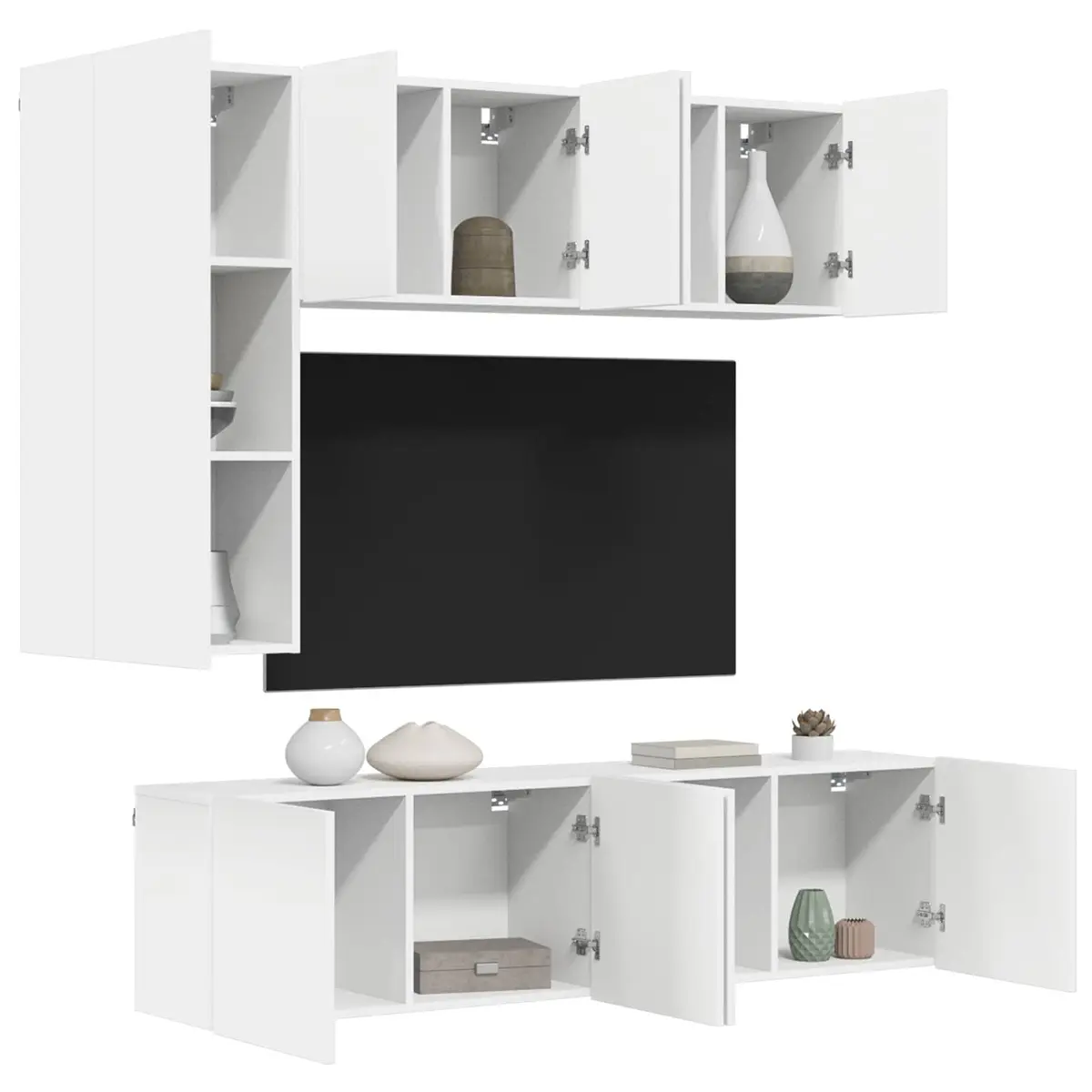 TV Wall Unit White Floating Shelves Storage Cabinet 5 Piece Wall-Mounted