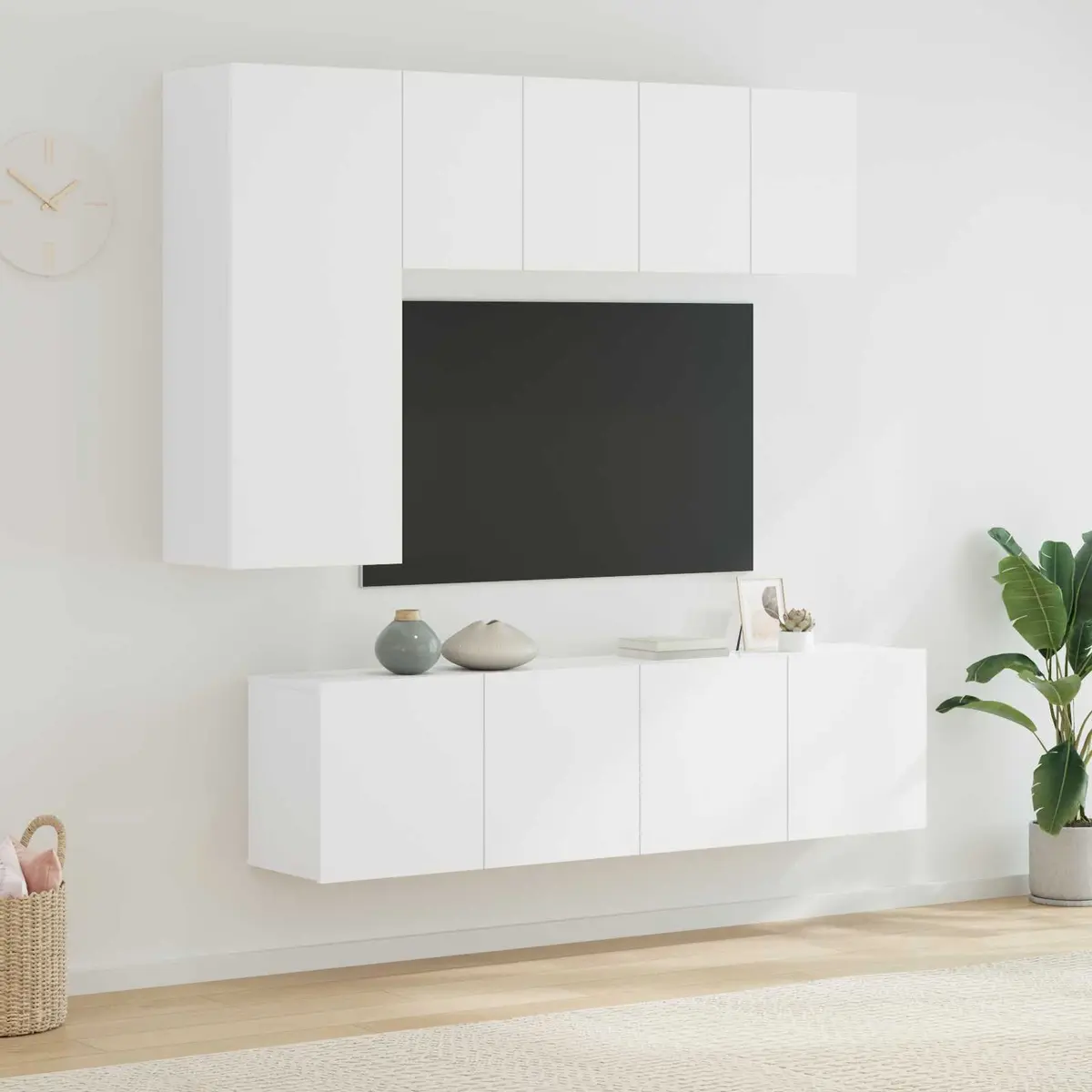 TV Wall Unit White Floating Shelves Storage Cabinet 5 Piece Wall-Mounted