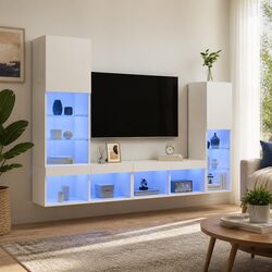 White 4 Piece Floating TV Wall Units with RGB LED Lights