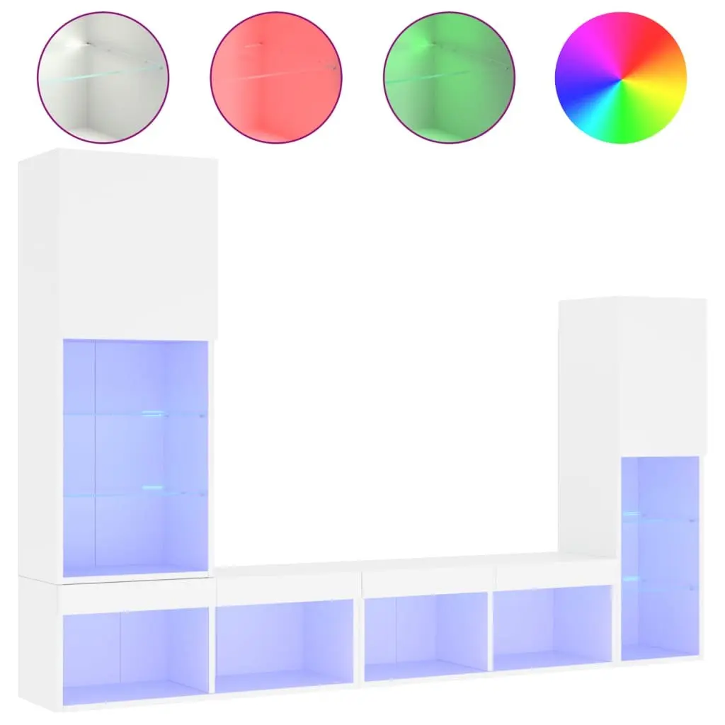 White 4 Piece Floating TV Wall Units with RGB LED Lights