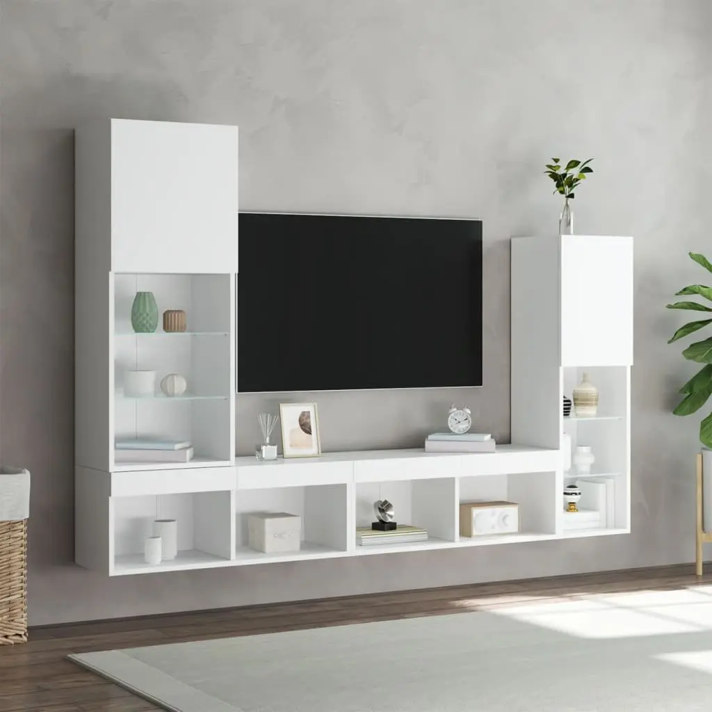 White 4 Piece Floating TV Wall Units with RGB LED Lights