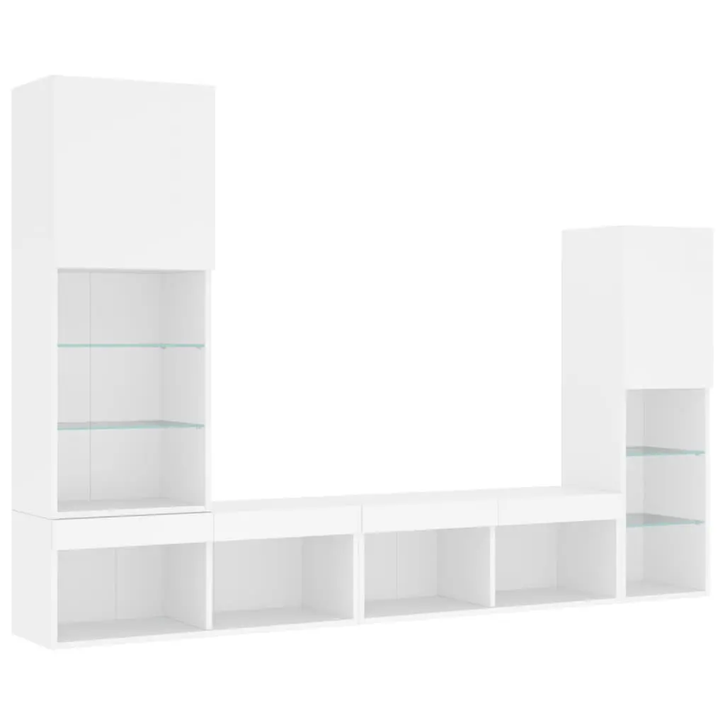 White 4 Piece Floating TV Wall Units with RGB LED Lights