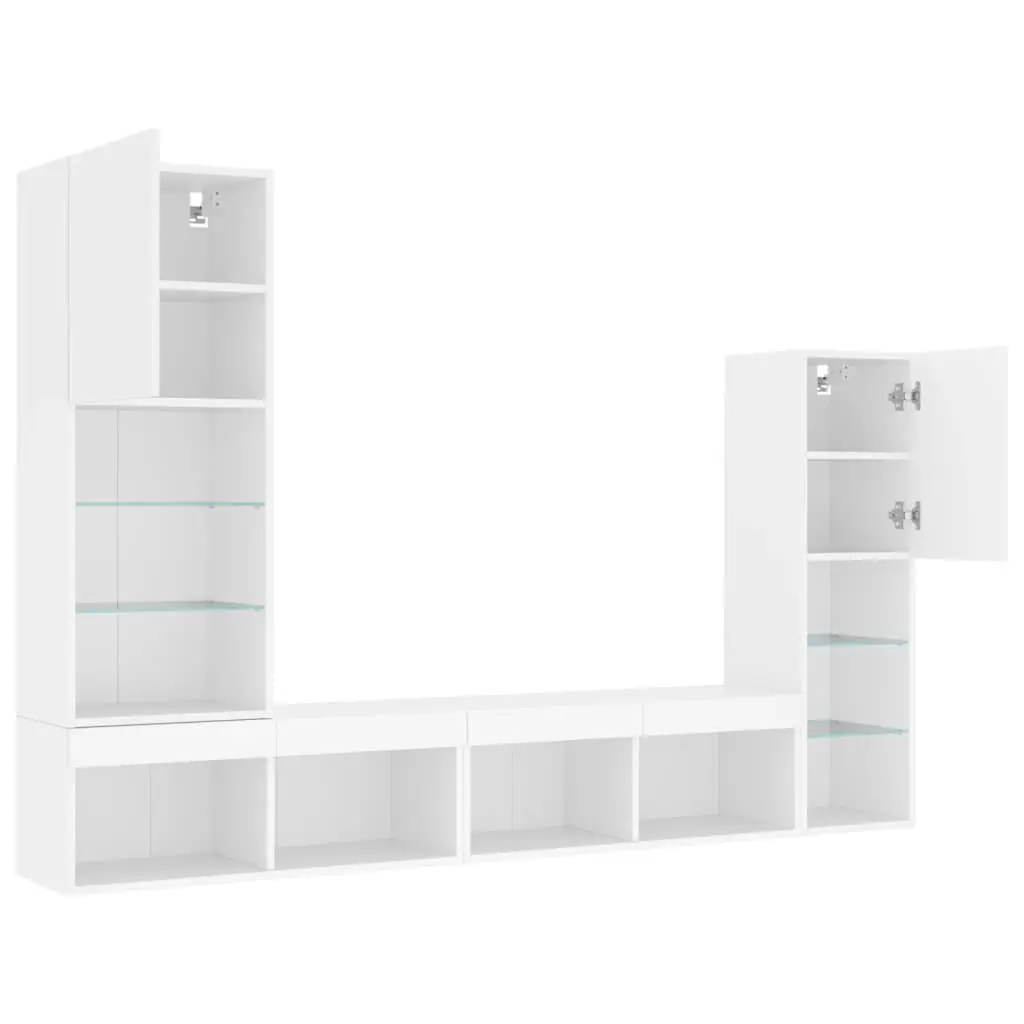 White 4 Piece Floating TV Wall Units with RGB LED Lights